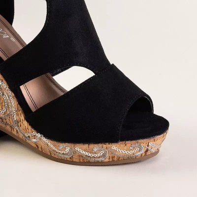 OUTLET Černé dámské sandály na klínku s flitry Terou - Obuv