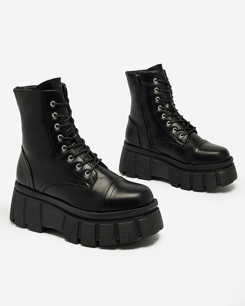 Royalfashion Жіночі чорні черевики-ботфорти на платформі Ceminas