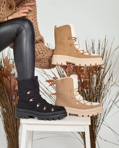 Royalfashion Dámské zateplené traperky s ovčí kůží ve velbloudí barvě Lery Walk