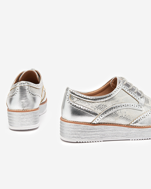 Сріблясті жіночі туфлі зі вставками зміїної шкіри Fin - Взуття