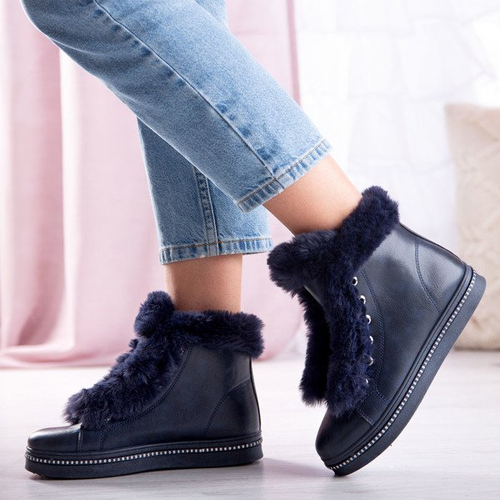 Темно-сині ботильйони на платформі з хутром Salyssa - Взуття