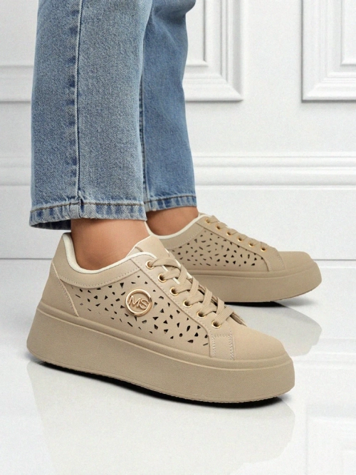 Cleo Ecru Platino – бежеві снікерси на платформі Royalfashion екошкіра