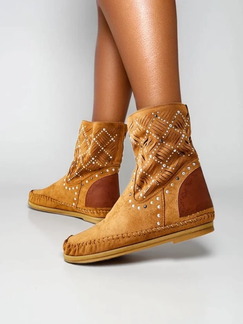 Royalfashion Жіночі черевики з низьким підбором і стразами Індійський стиль