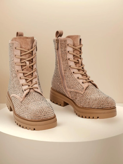 Жіночі шнуровані чоботи Royalfashion з цирконами Russos