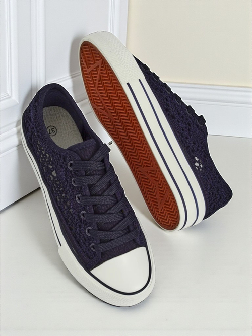 Жіночі кеди Aureliana темно-сині з ажурної тканини на плоскій підошві