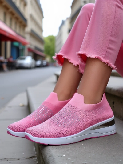 Royalfashion Slip-on dámské wedge tenisky s kamínky Qelavise