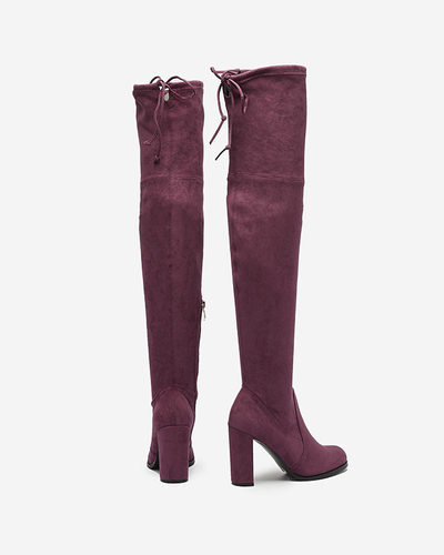 OUTLET Fialovo-vínové dámské kozačky nad kolena Qavoti - Obuv