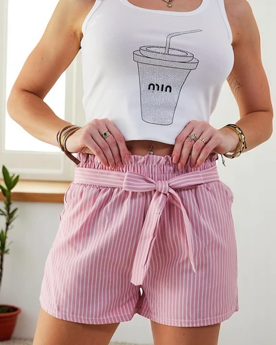 Royalfashion Жіночі шорти з еластичним поясом і зав'язками в смужку