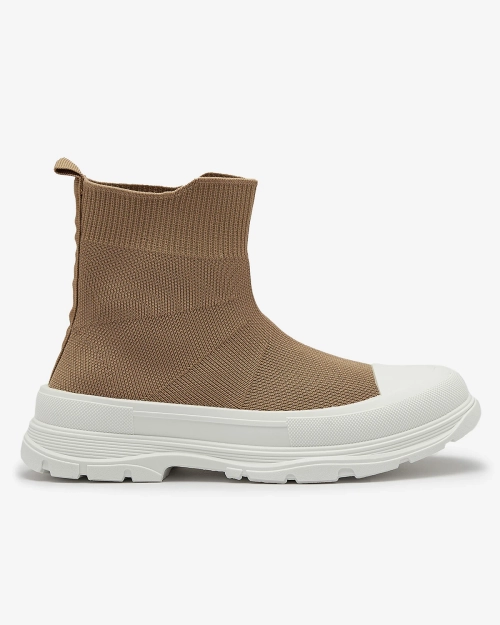 Світло-коричневі жіночі високі спортивні туфлі на шнурівці а-ля кеди Vertiks - Взуття