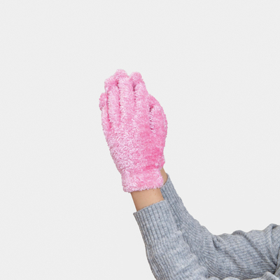 Světle růžové dámské pletené rukavice s kožešinou - Doplňky