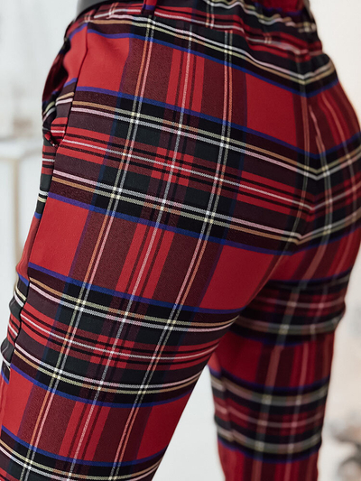 Royalfashion Червоні жіночі брюки в клітинку