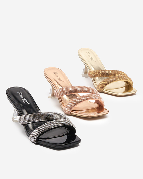 Золоті жіночі шльопанці на низьких підборах Teroo