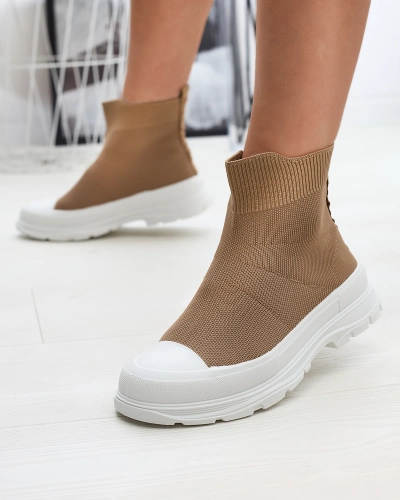 Světle hnědé dámské nazouvací vysoké sportovní boty a'la sneakers Vertiks - Obuv