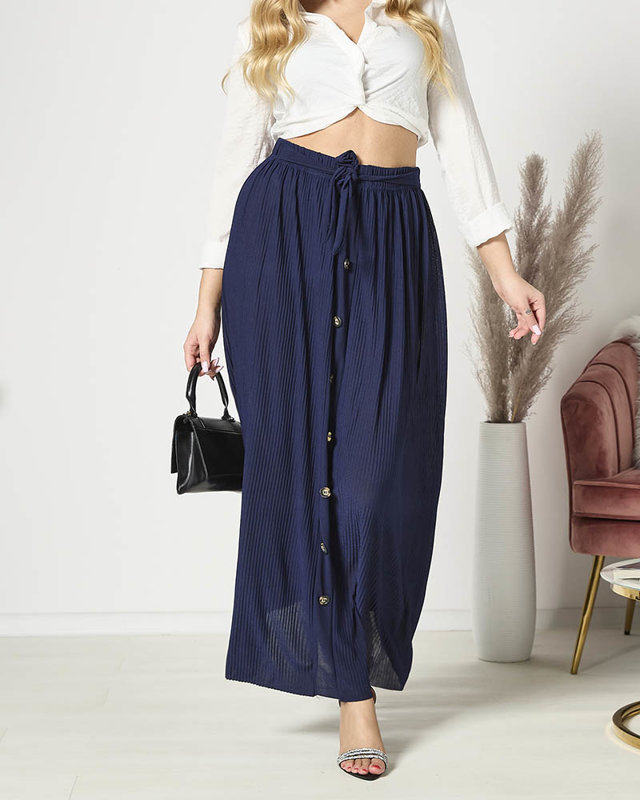 Námořnicky modrá dámská plisovaná maxi sukně s knoflíky - Oblečení