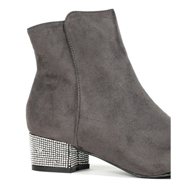 Сірі ботильйони на каблуці зі стразами Iced Crystals - Взуття