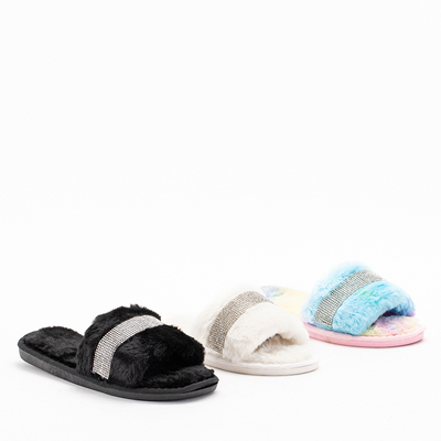 Dámské bílé kožešinové pantofle s kubickými zirkony Tiko - Obuv