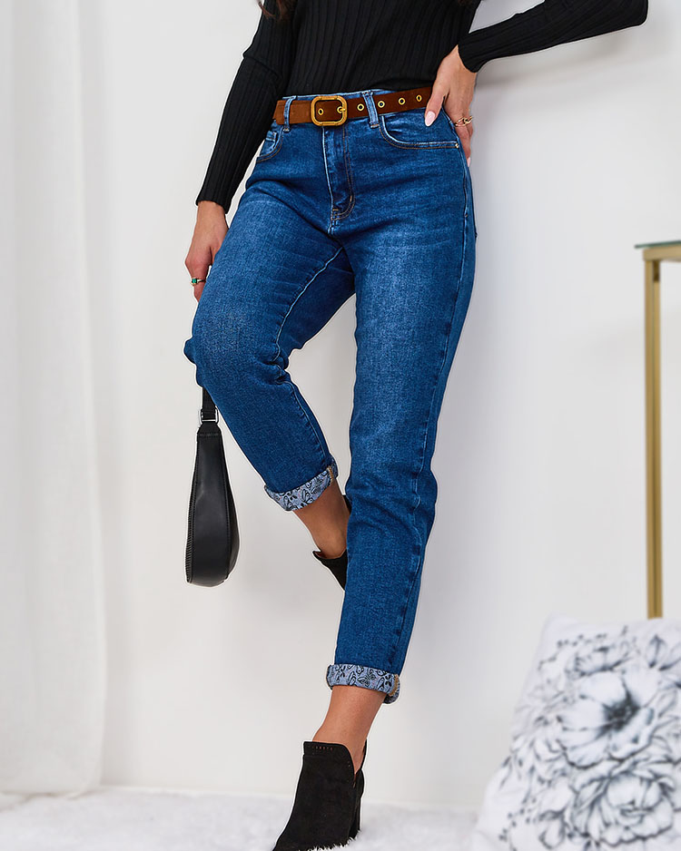 Royalfashion Modré dámské džíny s páskem