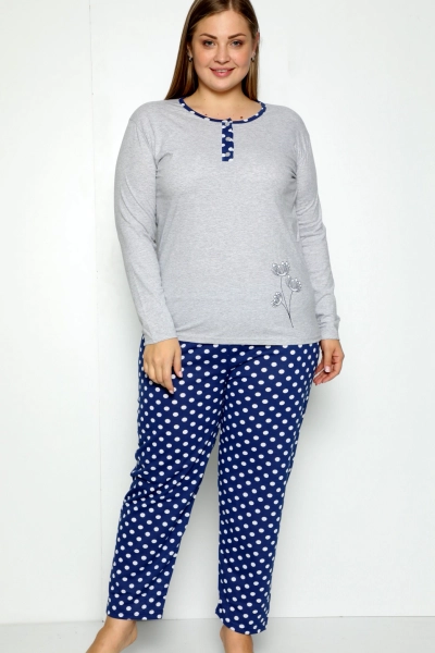 Royalfashion Dámské bavlněné pyžamo 2-dílné s puntíky PLUS SIZE