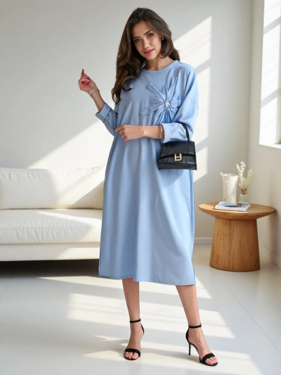 Royalfashion Dámské midi šaty, oversized látka s květinou