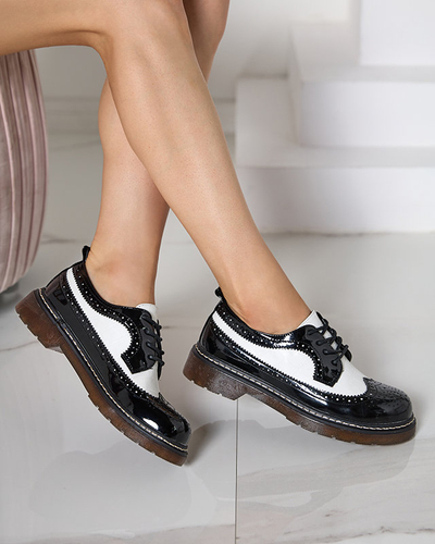 Dámské černobílé lakované šněrovací boty Vyvana- Obuv