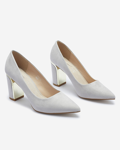 Світло-сірі жіночі туфлі-човники з екозамші на підборах Afrogos- Взуття