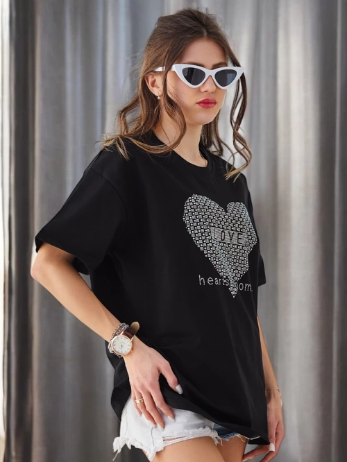 Royalfashion Жіноча бавовняна футболка LOVE з стразами