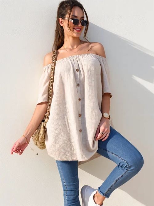 Блузка Royalfashion жіноча з бавовни в испанському стилі з декоративними ґудзиками