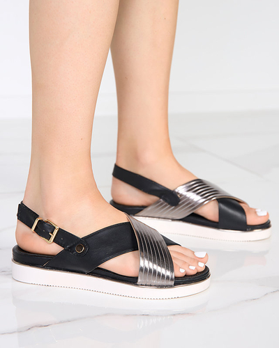 OUTLET Чорні жіночі босоніжки зі сріблястим поясом Gerii- Shoes
