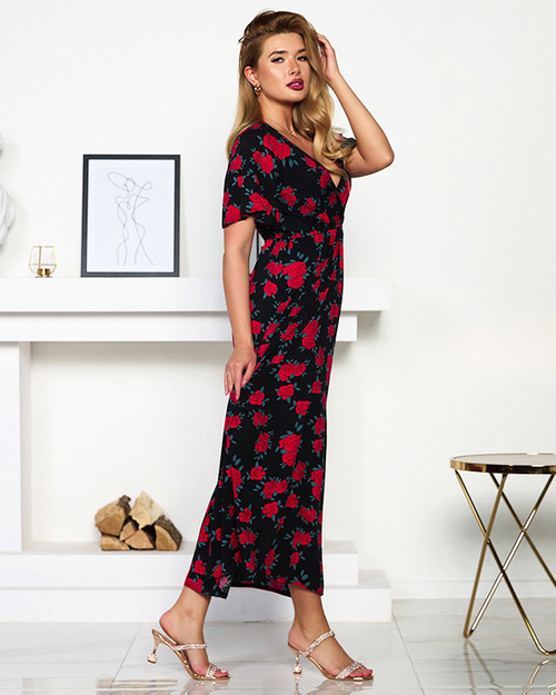 Жіноча чорна сукня максі з квітами - Одяг