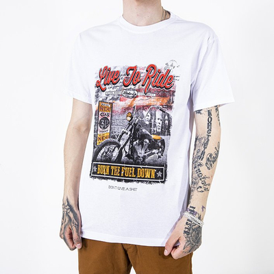 Pánské bílé bavlněné tričko s barevným potiskem - Oblečení