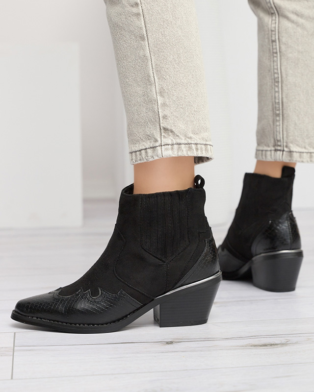 Černé eko semišové kovbojské boty na nízkém sloupku Zirras - Obuv