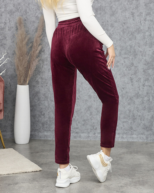 Жіночі велюрові спортивні костюми бордового кольору PLUS SIZE- Одяг