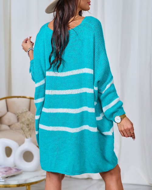Royalfashion Бірюзовий довгий смугастий жіночий светр