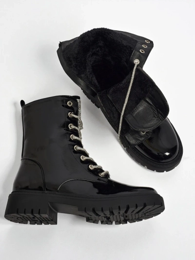 Lakované šněrovací dámské boty na platformě Fjorra