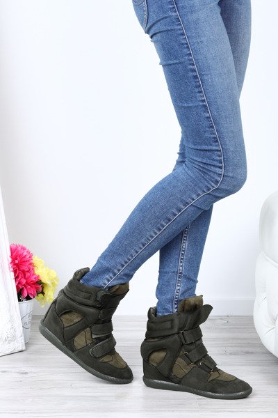 Zielone sneakersy na koturnie Ilona- Obuwie