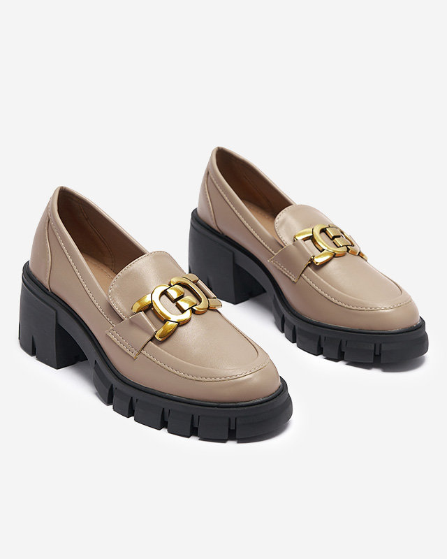 Dámské hnědé mokasíny na podpatku s ornamentem Juister - Obuv