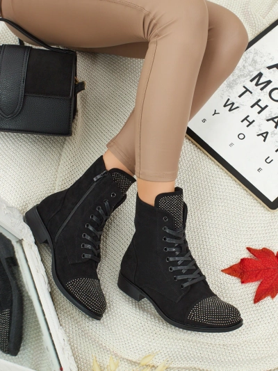 Eko semišové šněrovací dámské kotníkové boty se zirkony Marvelli