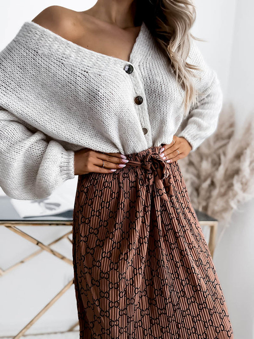 Коричнева жіноча плісирована візерунчаста спідниця максі - Одяг