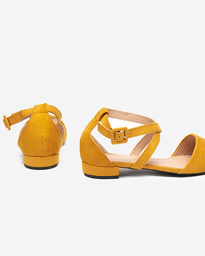 Lodičky pro ženy na plochých podpatcích, hořčicová barva Qiumi - Boty