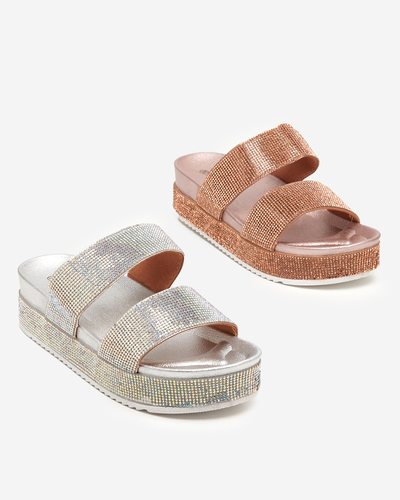 OUTLET Růžové a zlaté dámské pantofle s kubickými zirkony od Slisera - Footwear