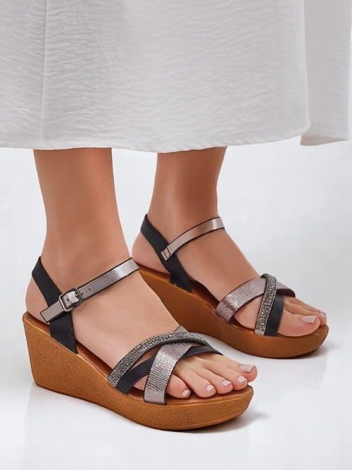 Royalfashion Жіночі wedges сандалі з стразами та блискітками Glittera