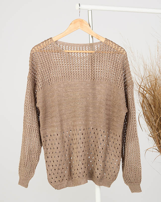 Dámský hnědý prolamovaný svetr - Oblečení