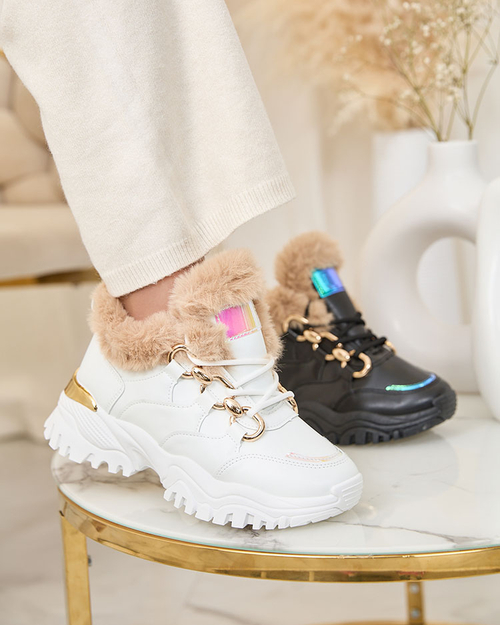 Royalfashion Білі жіночі спортивні кросівки з хутром Wicallen