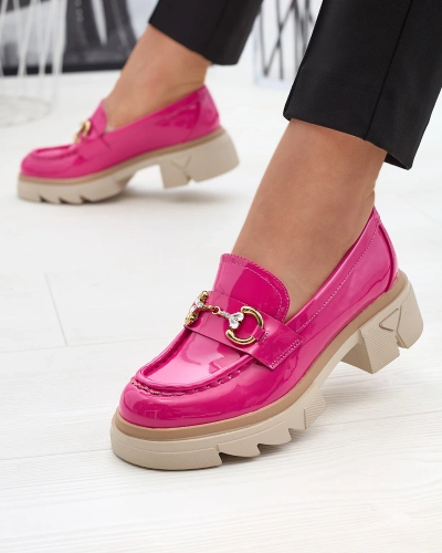 Lakované fuchsiové dámské mokasíny s krystaly Inriw - Obuv