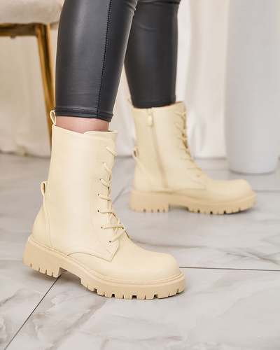 Royalfashion Béžové dámské šněrovací kozačky Vacavva