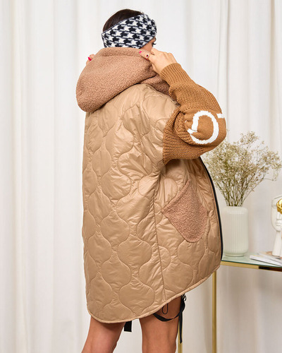 Royalfashion Світло-коричнева жіноча стьобана куртка на овчині