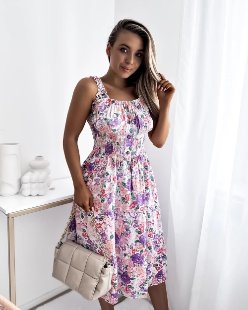 Біла жіноча сукня до коліна в квіточку Одяг