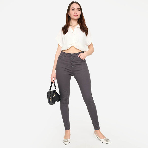 Tmavě šedé dámské úzké džíny - Oblečení