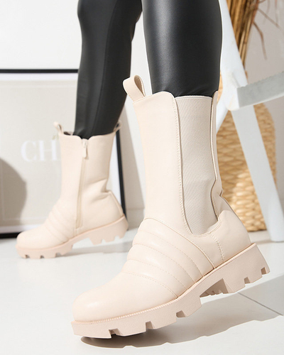 Бежеві жіночі черевики на потовщеній підошві з тисненням Ferita- Footwear