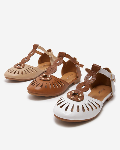 Béžové dámské prolamované baleríny s vykrojením na bocích Erraf-Footwear